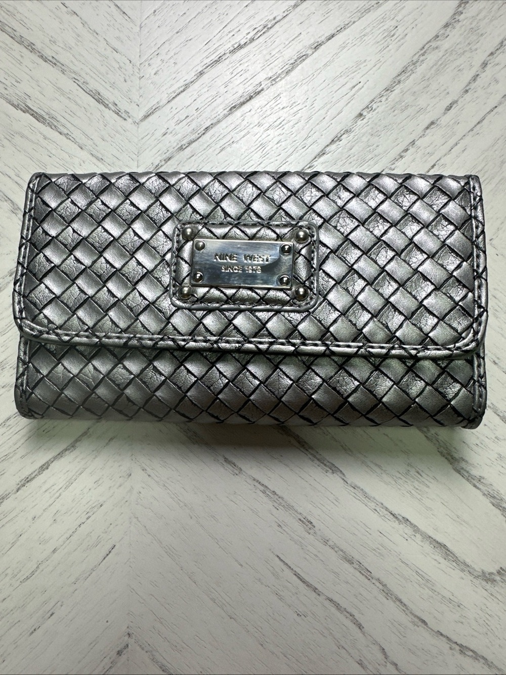 Nine West Pewter Woven Tri Fold  Wallet